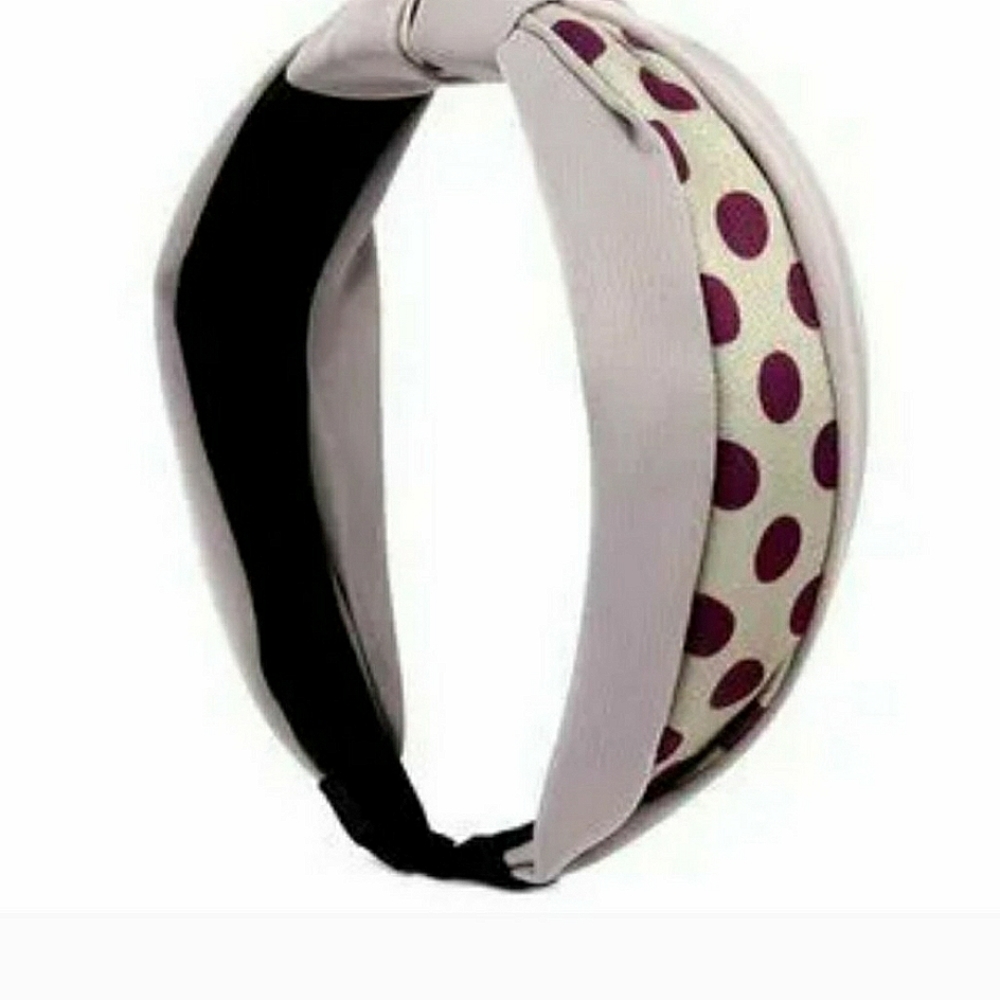 Knotted headband, gray with purple polkadots, NWOT - Picture 2 of 2